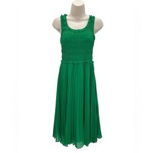 Max Studio Smocked Bodice Sleeveless Pleated Midi Dress Kelly Green